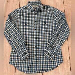 Express Mens Long Sleeve Button Up Fitted Shirt Sz M Blue/White/Black Plaid